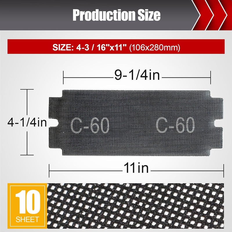 BOSHCRAFT 60 Grit Sanding Screen Mesh Sheet, 15 Pcs Drywall Sandpaper Assortment Wet or Dry Sandpaper for Wood Metal Automative Hand Sander Pole Sander 4-3/16" x 11" - Image 2